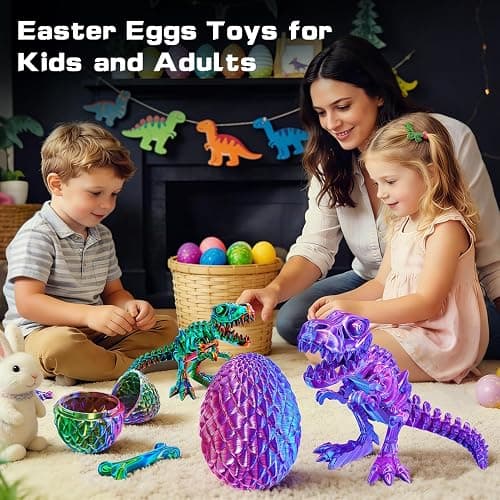 2 Packs Easter 3D Printed Dinosaur Toys for Boys 3-5 Years Skeleton T-Rex Figure with Large Storage Crystal Eggs Easter and Birthday Gifts Fidget Toys for 3 4 5 6 7 8 9 10 11 12 Years Old Boys Girls thumbnail 2