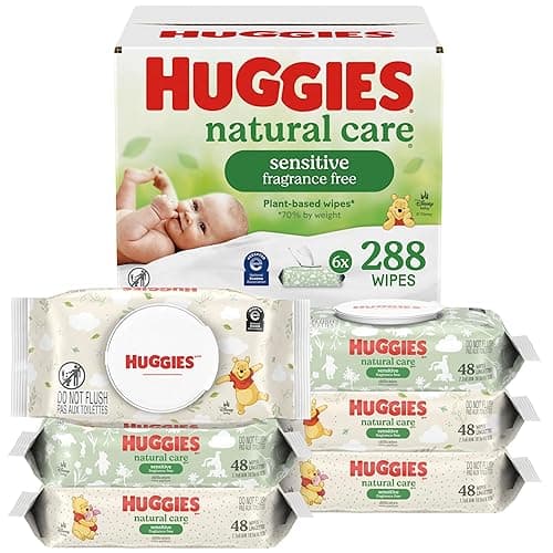 Huggies Natural Care Sensitive Baby Wipes, Unscented, Hypoallergenic, 6 Flip-Top Packs (288 Wipes Total) - Image 1