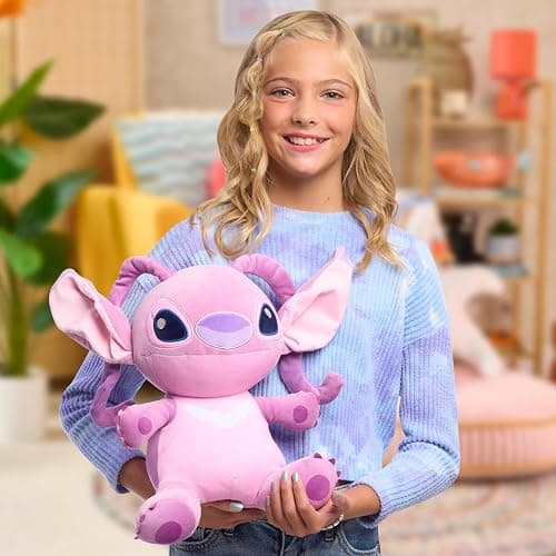 Disney Stitch Comfort Weighted Plush Angel, Officially Licensed, 14-inch Stuffed Animal, Super Soft Snuggly Stretchy Fabric, Alien, Pink, Kids Toys for Ages 3 Up by Just Play thumbnail 2