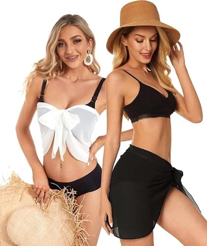 CHICGAL 2 Pieces Women Beach Sarong Bathing Suit Wrap Skirt Sheer Bikini Swimsuit Cover Ups for Swimwear thumbnail 2