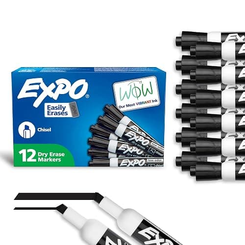 EXPO Dry Erase Markers, Low Odor Ink, Black, Chisel Tip, 12 Count - Whiteboard, Calendar, Organization, Essential Supplies for Office, School, Classroom, Teachers - Image 1