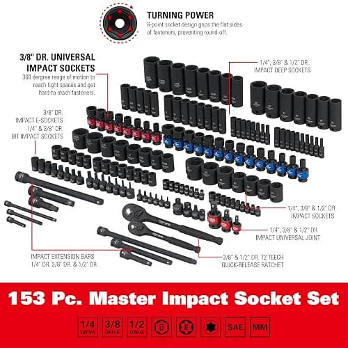 STARWORK TRUE MECHANIC 153-Piece 1/4", 3/8", 1/2" Drive Master Impact Socket Set, Professional, SAE/Metric thumbnail 4