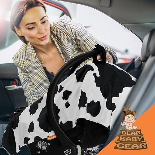Dear Baby Gear Car Seat Cover for Boys & Girls - Baby Carseat Canopy w/Snap Opening - Infant Seat Cover - Stroller & Nursing Covers - Newborn Carrier Canopy - 40x30 (Black and White Holstein Cow) thumbnail 6