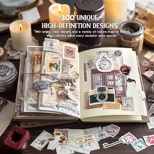 300 Pcs Vintage Stickers, Junk Journal Supplies, Cute Stickers for Journaling Supplies, Junk Journal Supplies, DIY Paper Crafts, Water Bottle Laptop Computer thumbnail 8