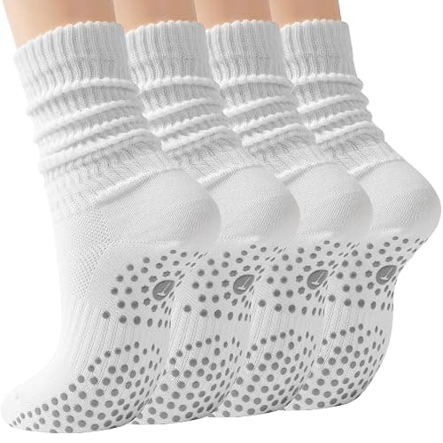 Pilates Slouch Crew Socks for Women, Grip Yoga Socks with Non Slip Grippers for Barre Ballet Dance Hospital Workout - Image 1