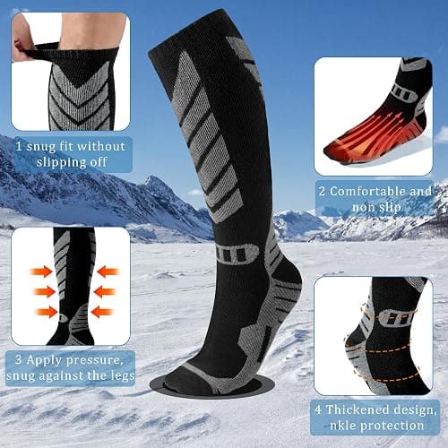 wanchel Merinowoll-Skisocken - 2 Paar knielange Skisocken, winterwarme Snowboard-Thermosocken, Kälteschutzsocken für Herren Damen thumbnail 6