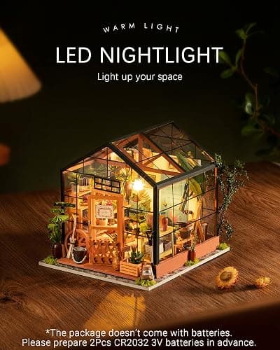 Rolife DIY Miniature Dollhouse Kit,Green House with Furniture and LED,Wooden Dollhouse Kit,Best Birthday and Valentine's Day Gift for Women and Girls thumbnail 4