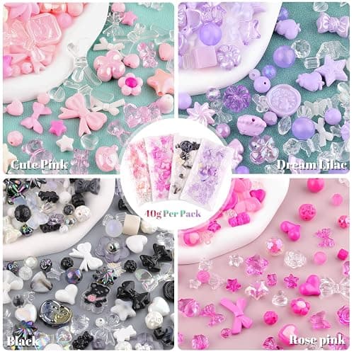 210-270PCS TINKRSTUFF Assorted Acrylic Beads for Bracelet Making,Cute Beads for Jewelry Making Flower Bow Butterfly Candy GummyBear Kawaii Aesthetic Bracelet Charms, Necklace Keychain Phone Charms DIY thumbnail 4