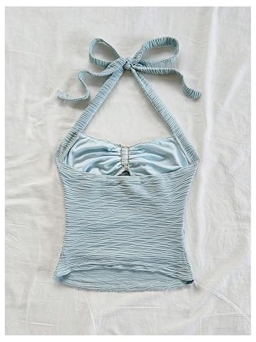 SOLY HUX Women's Halter Tops Cute Summer Y2K Going Out Camisole | Sleeveless Backless Cami Top, Tie Back, Floral Metal, Beach Outfits, Cute Tops for Teens thumbnail 2