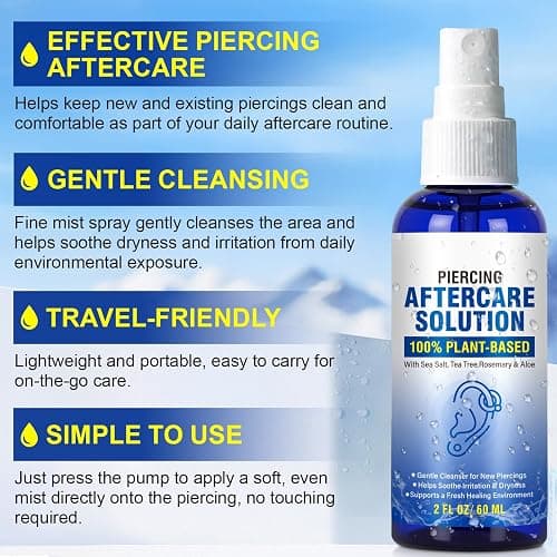 Piercing Aftercare Spray, Piercing Cleaner Spray for Body and Facial Piercings – Ear, Nose, Navel, Oral & Skin Piercings Cleaner, Cleansing & Moisturizing - 2 Fl Oz thumbnail 8