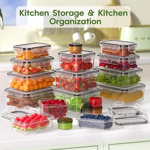 KEMETHY 36-Piece Food Storage Containers with Lids(18 Container & 18 Lid), Plastic Food Containers for Pantry & Kitchen Storage and Organization, BPA-Free, Leak Proof, Reusable with Labels & Pen thumbnail 8