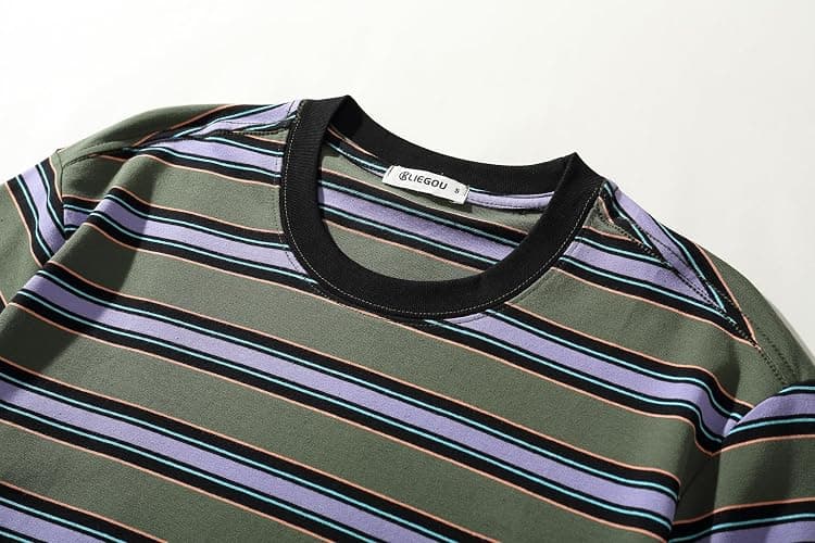 KLIEGOU Men's Fashion Loose Fit Crewneck Stripe T-Shirt thumbnail 5