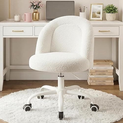DurayLoly Vanity Chair, Small Desk Chair with Back, Height Adjustable & 360° Swivel, Stylish Armless Comfy Vanity Office Chair for Small Space, Bedroom thumbnail 9
