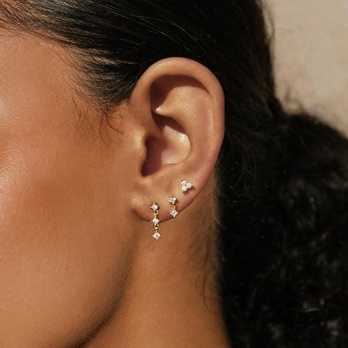 SELSHE Gold Plated Earrings for Women, 14k Gold Plated Earring Stack Hypoallergenic Pearl Drop Earring Dainty Earrings for Women Trendy Cute Small Huggie Hoop Earring Fashion Womens Jewelry thumbnail 5