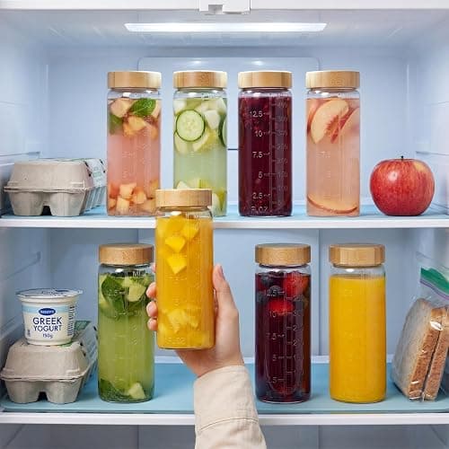 HomArtist 16oz Round Glass Juice Bottles with Lids, 6 Pack Reusable Juice Containers with Bamboo Lids, Glass Juicing jars with 4 Straws & 2 Airtight Lid with Hole for Drinking thumbnail 7