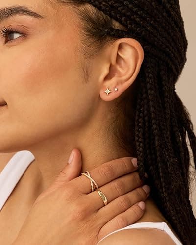 PAVOI 14K Gold Plated Dainty Stud Earrings for Women - 925 Sterling Silver Posts Earrings with Cubic Zirconia - Celestial Lightning Bolt, Moon, Star, and Flower Gold Jewelry Gifts thumbnail 4