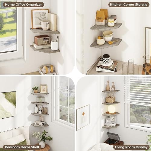 Realgulf Corner Shelves 4-Pack for Bathroom & Kitchen, Space-Saving Floating Corner Wall Shelf with Easy Installation- Grey thumbnail 4