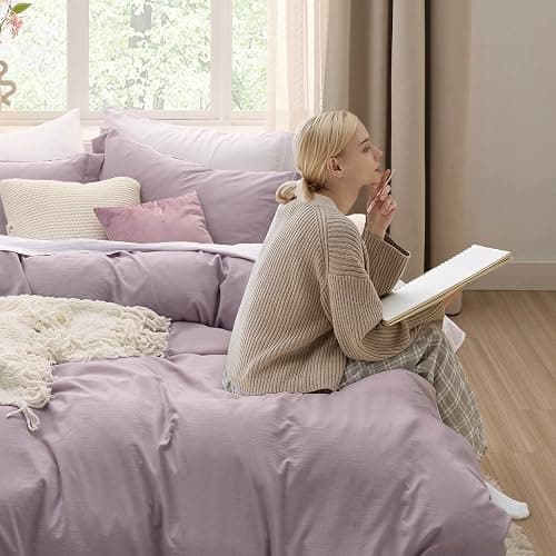 Bedsure Dusty Purple Duvet Cover Queen Size - 3 Pieces Prewashed Cotton-Like Extra Soft Bedding Set, Includes 1 Duvet Cover 90x90 Inches with Zipper Closure & 2 Pillow Shams, Comforter Not Included thumbnail 3