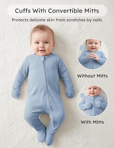 Yoofoss Baby Pajamas 100% Organic Cotton Baby Sleepers for Newborn 0-3 3-6 6-9 Months Boys Girl Clothes 3pcs Footed PJs thumbnail 4
