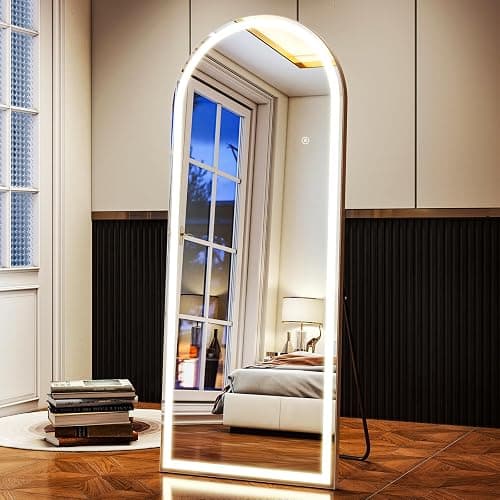 XRAMFY LED White Arched Full Length Mirror - 24“ x 65” Adjustable Brightness, Touch Screen Controls, Wall Mounted or Freestanding for Bedroom, Living Room, Cloakroom Dressing Mirror - Image 1