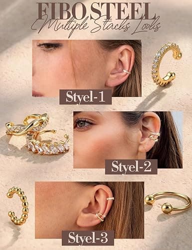 9PCS Ear Cuffs Earrings for Women Non Piercing 14K Gold Plated - Hypoallergenic Adjustable Ear Cuffs Trendy Non Tarnish Clip on Cartilage Fake Earring Stacks Wrap Jewelry thumbnail 3