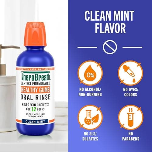 TheraBreath Healthy Gums Oral Rinse, Antigingivitis, Clean Mint Flavor, Dentist Formulated to Help Prevent Gingivitis and Support Gum Health, Alcohol Free, 16 Fl Oz (Pack of 2) thumbnail 6
