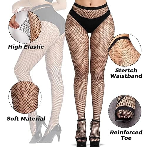 Buauty Black Fishnet Stockings for Women, Fishnet Tights Plus Size One Size Fit All thumbnail 2