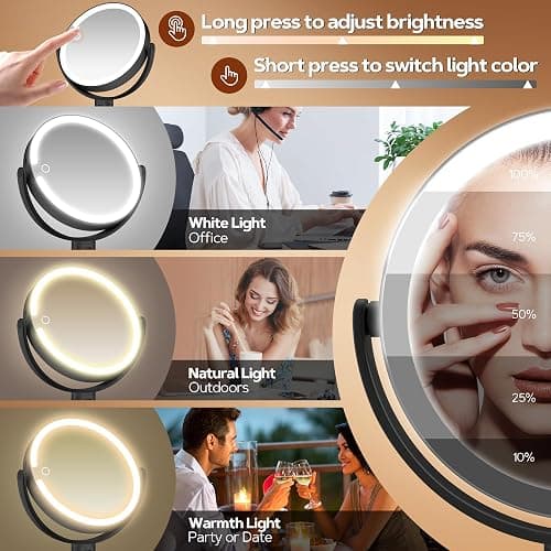 B Beauty Planet Vanity Mirror with Lights, Magnifying Makeup Mirror 30X/1X | Digital Battery Display, Height Adjustable, Tri-Color Dimming, Double-sided Desk Mirror for Bedroom,Gifts for Women 3000mAh thumbnail 3