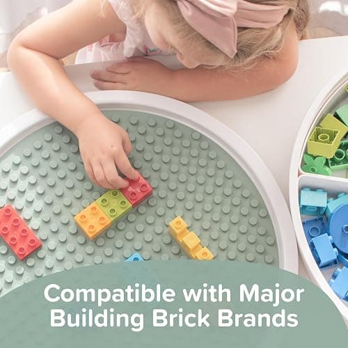 Inspire My Play - Silicone Building Blocks Baseplate - Compatible with All Major Building Block Brands - Double Sided for Large Building Blocks - Perfect Accessory for Sensory PlayTray - Green - Smoke Green thumbnail 3