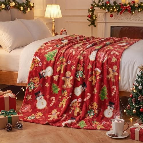 Horaldaily Christmas Red Gingerbread Flannel Throw Blanket 50x60 | All Season Using Ultra Soft Fuzzy Plush Cozy Non-shedding Blanket for Couch Sofa Bed Camping, Ideal Gift for Kids Adults thumbnail 3