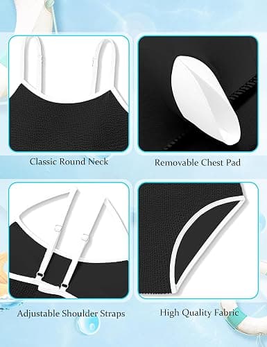 TALLWH Girls Swimsuit Two Piece Scoop Neck Solid Color Bikini Set Adjustable Strap High Waist Bathing Suit for Girls 9-16Y thumbnail 6