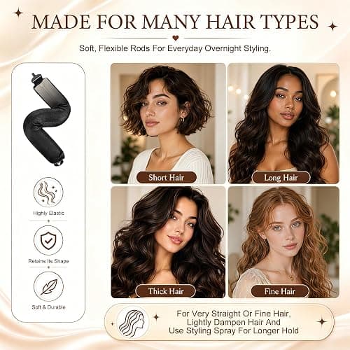 TULOBI Heatless Curls Overnight, 4PCS Jumbo Velvet Curling Rods, Black | No Heat Blowout Hair Rollers with Satin Scarf and Mesh Bag, Comfortable Sleep-in Rods for Long Thick Fine Hair thumbnail 8