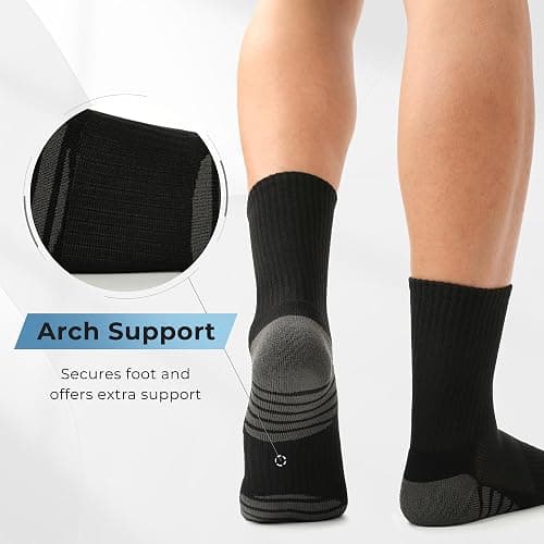 BAMBOO COOL Men's Crew Socks Athletic Running Sports Socks, Cushioned Moisture Wicking, Breathable Arch Support 6 Pack thumbnail 2