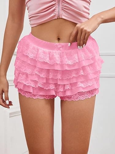 Women Y2K Lace Multi-Layered Bloomers, Lolita Ruffle Shorts, Sexy Short Pumpkin Pants, Elastic Waist Sweet Pettipants thumbnail 3