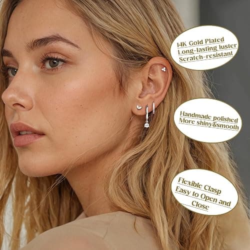 MILACOLATO 4 Pairs Silver Earrings for Women, 14K Gold Filled/Sterling Silver Filled Small Stud Hoop Earrings Set for Multiple Piercing, Hypoallergenic Cartilage Huggie Earrings Stacks Trendy Jewelry Gifts thumbnail 3