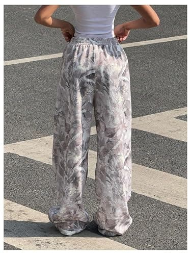 RoseSeek Women's Y2K Camo Maple Leaf Print Sweatpants Baggy Hip Pop Elastic Waist Long Pants Streetwear thumbnail 3