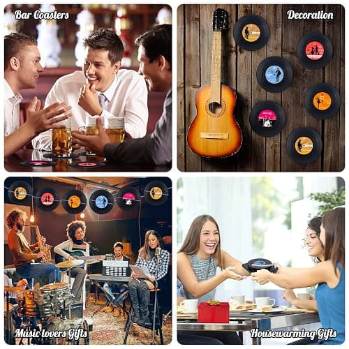 Valdivia Funny Retro Vinyl Record Coasters with Player, 6 Pcs Music Coasters for Drinks, Bars, Party, Birthday Gifts for Music Lovers, Home Decor Housewarming and White Elephant Gifts Ideas thumbnail 5