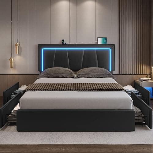 Queen Bed Frame with Headboard and 4 Storage thumbnail 3