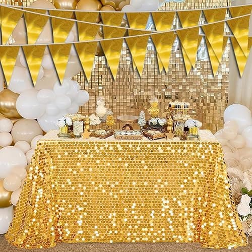 40M/130FT Gold Triangle Pennant Banner Flag Metallic Fabric Bunting Garland for Christmas Graduation Wedding Engagement Anniversary Bachelorette Birthday Bridal Shower Valentines Hen Party Supplies thumbnail 2