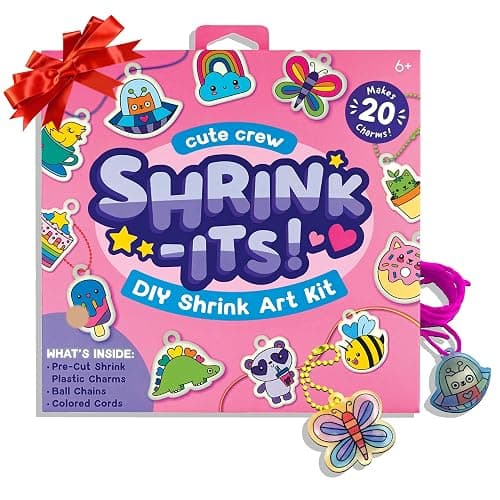Ooly 28 PC DIY Shrinking Art Kit for Kids, 20 Plastic Pre Cut Charms and More, No Mess Creative Activity Jewelry Making Kit, Christmas Crafts for Kids - Cute Crew - Image 1