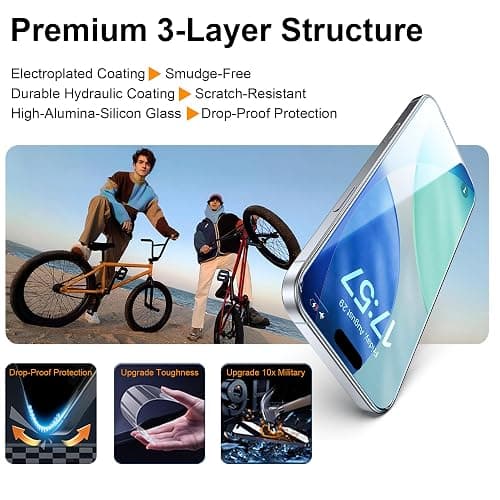 OneFish for iPhone 17 Screen Protector 6.3 inch HD Clear Tempered Glass Full Coverage, 9H Hardness Scratch Resistant, Easy Installation, 2 Pack thumbnail 4