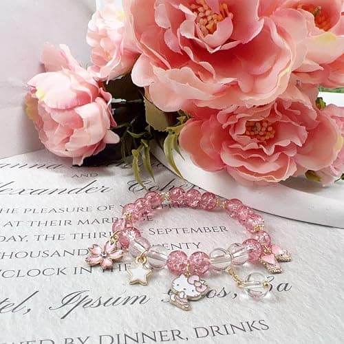 CJIAYUJEW Cute Bracelet Crystal Pearl Bracelets, Anime Elastic Stretch Crystal Bead Bracelet Lovely Cartoon Elastic Beaded Bracelets for Women thumbnail 3