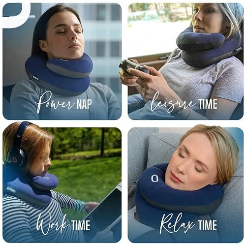 BCOZZY Travel Neck Pillow for Airplane– Patented Double Support for Head, Neck, and Chin. Best for Long Flights, Plane Sleeping, and Car Rides. Adjustable Size. Washable. Carry Bag. Large, Purple thumbnail 9