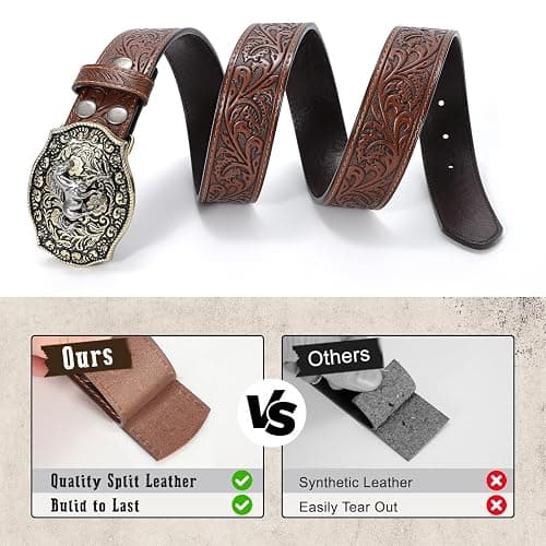 SANSTHS Cowboy Belts for Men Women Western Buckle Belt Cowboy Cowgirl Embossed Leather Belt for Jeans Christmas Gifts Belt thumbnail 5