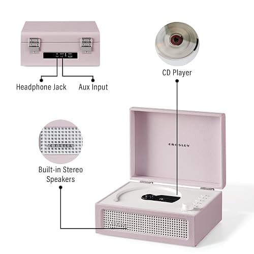 Crosley CR3517A-AM Voyager Retro Portable CD Player with Stereo Bluetooth Speakers and FM Radio, Amythest thumbnail 3
