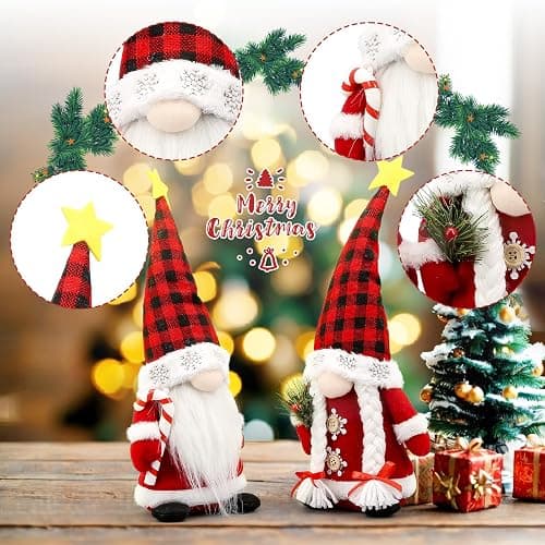 Lovinland Christmas Gnomes Plush Couple with Red Buffalo Check - Xmas Gnomes Elf Tomte Ornaments Doll - Christmas Decorations - Xmas Decorations for Home, Indoor, Office thumbnail 4