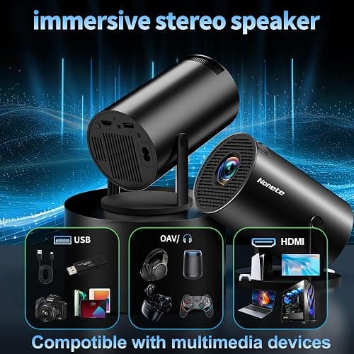 [2026 Upgraded] Mini Projector Support 4K 1080P FHD Auto Keystone 270° Rotatable with WiFi 6 and Bluetooth 5.2 Projector Portable Compatibile with HDMI/TV Stick/Memory Stick/Laptop,Black thumbnail 4