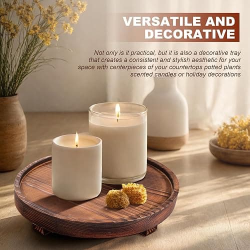 DEBETOOL Round Wooden Decorative Tray - Rustic Wood Soap Tray for Kitchen and Bathroom Counter Organizer, Farmhouse Kitchen Decor Wooden Riser for Soap Dish, Perfume, Candle, Potted thumbnail 6