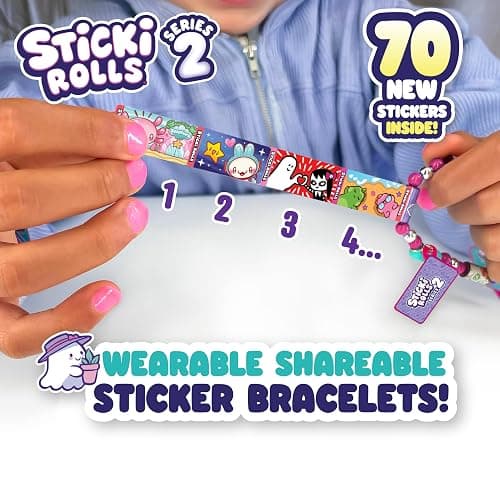 STICKI Rolls Sticki Bands - The Original Wearable Shareable Sticker Bracelet | Includes 70 Mini Stickers | 2 Mystery Reveal Sticki Rolls | Over 1000 Sticker Designs to Collect! (Series 2 - Pink) thumbnail 3