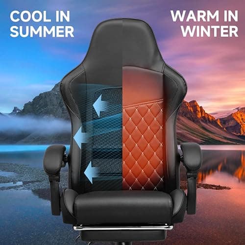 GTPLAYER Gaming Chair, High Back Leather Computer Game Chair with Footrest, Ergonomic Height Adjustable Office Chair with Removable Cover and Lumbar Support for Gaming and Work (Black) thumbnail 3